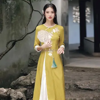 2023 aodai вьетнамская одежда cheongsam aodai вьетнамское платье вьетнамское женское традиционное ципао с коротким рукавом cheongsam dress a99