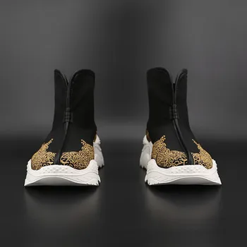 2023 мужская обувь, официальные ботинки в китайском стиле, бронзовая золотая вышивка, ретро-обувь с высоким берцем, мужская обувь в китайском стиле