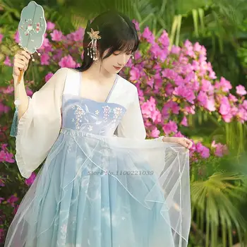 2023 традиционный китайский рукунь ханьфу национальная цветочная вышивка винтажное платье древней принцессы улучшенное шифоновое платье hanfu