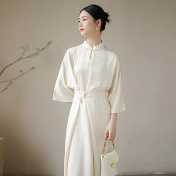 2023 улучшение qipao женское весенне-летнее новое платье с каплями воды и поясом-стойкой на шее, новое женское повседневное платье-чонсам в китайском стиле