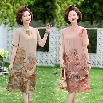 2023 улучшенное китайское платье-халат, летнее новое платье с круглым воротником, коротким рукавом, длинное, свободный стиль, женское повседневное китайское платье в стиле ретро