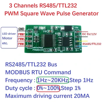 3Ch 1 Гц-20 кГц Рабочий цикл С Регулируемой Частотой PWM Генератор прямоугольных импульсов UART RS232 RS485 Шина Modbus RTU Плата