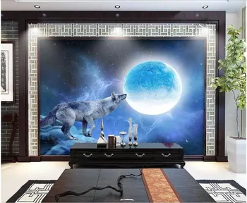 3d фотообои на заказ, фреска, Лунный свет, мечта волка, звездное небо, луна, фон для домашнего декора, обои для стен, 3 d