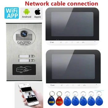 7-дюймовый wifi 2 Квартирный/семейный Видеодомофон с видеодомофоном, система внутренней связи, RFID-ИК-камера, Дверной звонок, Камера ночного видения, Вода