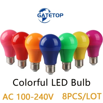 8 шт./лот, светодиодная цветная лампа для праздничной вечеринки AC110V 220V E27 B22, 7 цветов, 8 Вт, подходит для вечеринки, семейного сбора