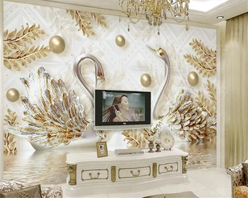 beibehang новый роскошный персонаж эстетический papel de parede 3d обои Лебедь золотой лист вода зерно ювелирные изделия ТВ фон стены