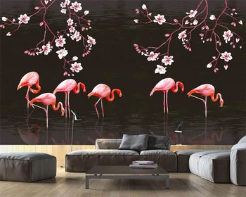 Beibehang Пользовательские обои ручная роспись магнолия фламинго ТВ фон стены украшение дома фон стен фреска 3D обои