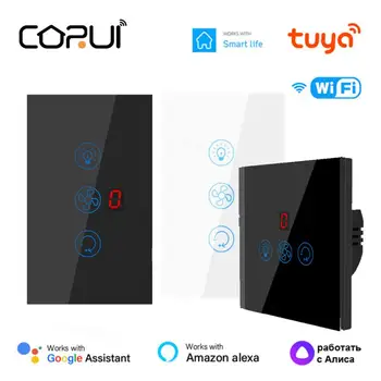 CORUI Tuya WIFI Умный Вентилятор, Выключатель Света, ЕС/США, 5 Скоростей, Сенсорный Переключатель Включения/Выключения Для SmartLife Alexa Google Home Alice