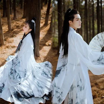Hanfu Мужчины Китайская Традиционная Вышивка Hanfu Пары Косплей Костюм Маскарадное Платье Живопись Тушью Hanfu Сценический костюм