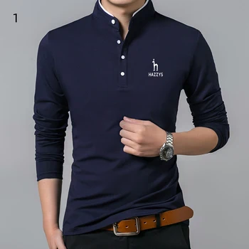 Hazzys 2023, новая рубашка Поло, мужская однотонная рубашка Поло с длинным рукавом, Модный повседневный хлопковый топ размера Плюс M-4XL