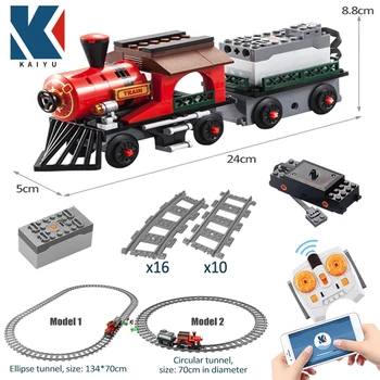 KAIYU City Electric Train Строительный блок с дистанционным управлением, радиоуправляемый трек, железнодорожный транспорт, кирпичи, подарки, игрушки для детей