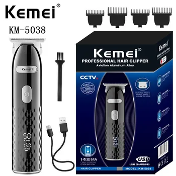 Kemei KM-5038 Новый Дизайн, USB Перезаряжаемая электрическая Машинка для стрижки волос с ЖК-экраном, Мужская Профессиональная Машинка для стрижки волос