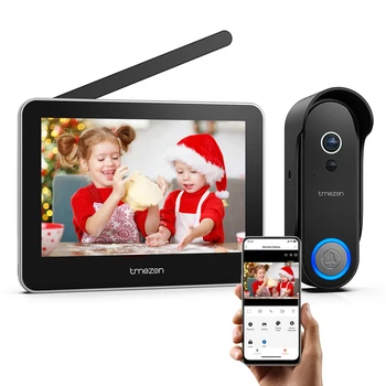 TMEZON WiFi Видеодомофон, 7-дюймовый Сенсорный экран, Дверной Звонок с камерой 1080P с перезаряжаемой батареей, Обнаружение движения PIR, приложение TUYA