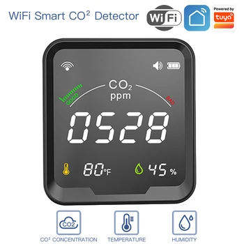 WiFi Tuya Умный монитор качества воздуха Детектор CO2 3 в 1 Детектор углекислого газа Тестер температуры влажности воздуха с будильником
