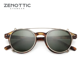 ZENOTTIC 2023 Солнцезащитные очки-клипсы в стиле стимпанк для Мужчин и Женщин, Круглые Очки с Анти-Синим Светом, Поляризационные Зажимы