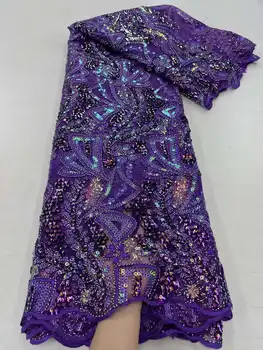 Африканская Тюлевая Кружевная Ткань с пайетками 2023, Высококачественная вышивка, Французское Кружево, 5 Ярдов, Нигерийские кружевные ткани для вечернего платья
