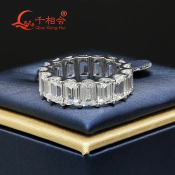 белое золото 14 К или 18 К, 2x4 мм изумрудной огранки, белый муассанит, кольцо с камнем, ювелирные изделия, кольца для помолвки