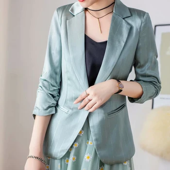 Высококачественная новейшая популярная дизайнерская куртка, женский блейзер в полоску с воротником-стойкой и пышными рукавами, пальто