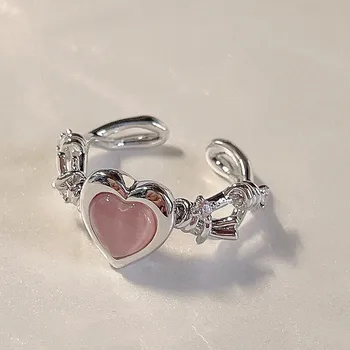 Готическое кольцо с сердечком, опал, смола, Персиковое сердечко, Регулируемый Женский дизайн, Кольца премиум-класса, Ювелирные изделия для свадебной вечеринки, Подарочная бижутерия