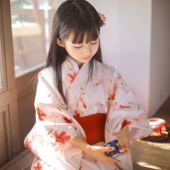 Для детей и девочек, Красочный японский халат-Кимоно с цветочным принтом, Костюм для выступлений, Юката и Некролог, мягкий Косплей