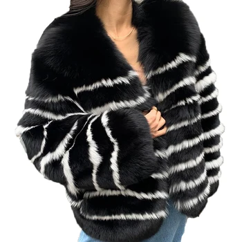 Женская куртка из лисьего меха Denny & Dora, Финская импортная шуба из лисьего меха черного цвета, зимние теплые пальто
