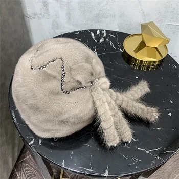 Женская меховая шапка в зимнем стиле из меха норки, Роскошная теплая шапка-пучок, Элегантная декоративная меховая шапка с бахромой для улицы, ветрозащитная меховая шапка