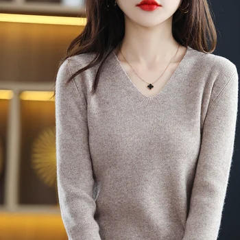 женская одежда y2k, Пуловер, свитер с V-образным вырезом, вязаный шерстяной жилет с длинными рукавами, Короткие однотонные модные топы для верхней одежды