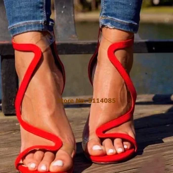Женские Изысканные красные сандалии-гладиаторы S-образной формы, свадебные туфли в стиле пэчворк с прозрачным ПВХ ремешком, банкетные туфли-лодочки на шпильке, Распродажа