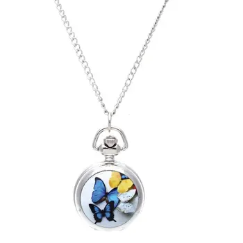 Женский кулон в виде медальона, кварцевые карманные часы, ожерелье, цепочка, Винтажная бабочка [Часы]