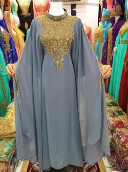 Женское Длинное платье, платье из Дубая, Серое платье из Жоржета, Марокканское платье, Изысканное Вечернее платье