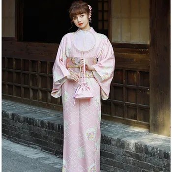 Женское Кимоно в Японском стиле Традиционного Красивого розового цвета, Халат Юката, Одежда для Косплея, платье для фотосъемки