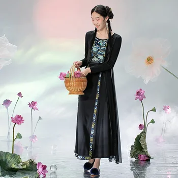 Женское платье A Life On The Left С Длинными рукавами и круглым вырезом А-образной формы, Традиционной 3D Вышивкой, Винтажная Улучшенная Юбка Mamian Qun