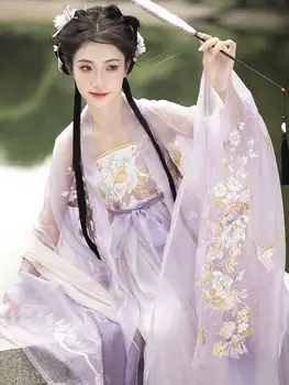 Женское платье Hanfu Древнекитайский сказочный костюм для Косплея Винтажное фиолетовое платье Hanfu с вышивкой, платье для Вечеринки в честь Дня рождения, Наряд для женщин