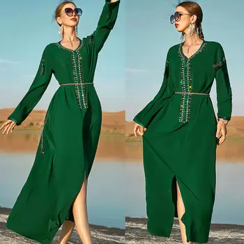 Женское платье Макси Марокканский кафтан Дубайская Абайя Исламское Длинное вечернее платье Джилбаб Халат Индийская одежда