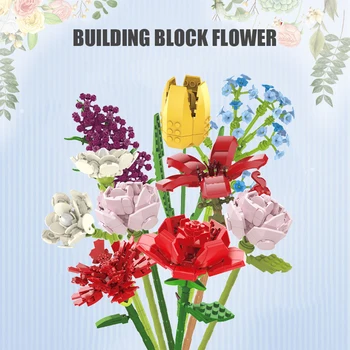 Игрушка для девочек, имитирующая строительные блоки, Букет Роз, растение 