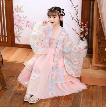 Китайский традиционный танский костюм, платье ханфу, китайский национальный костюм для девочек, платье феи, детский танский костюм, детское народное шоу, танцевальный костюм