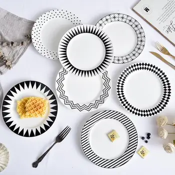 Креативная 8-дюймовая простая тарелка для завтрака в скандинавском стиле Хепберн, тарелка для стейка, тарелка для макарон, бытовая керамическая тарелка, мелкая тарелка