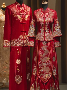 Летние традиционные китайские свадебные платья, Женский восточный костюм со стоячим воротником, вышитый Фениксом, Китайский интернет-магазин