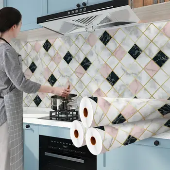 Масляные плиты Наклейка Клейкие водонепроницаемые обои Высокотемпературные износостойкие Кухонные украшения для дома Papel Tapiz
