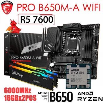 Материнская плата AMD B650 Комбинированная MSI B650M-A WIFI AM5 DDR5 Материнская плата с процессором RYZEN 5 7600 CPU Kingston 6000 МГц 32 ГБ RGB RAM