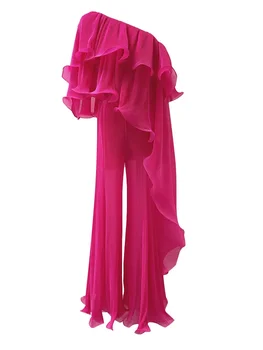 Модная женская одежда Летний женский костюм С косым воротником, рубашка с открытыми плечами, Свободные брюки с высокой талией, повседневный комплект из двух предметов