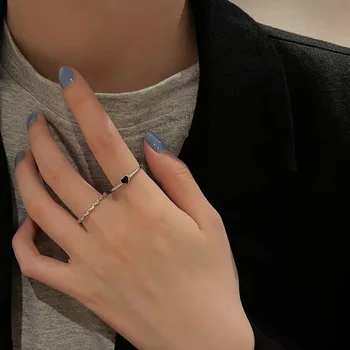 Модное минималистичное винтажное кольцо с сердечком, персонализированные черные кольца с регулируемым отверстием, модные ювелирные аксессуары на каждый день