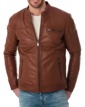 Мужская Натуральная куртка из овчины, мотоциклист, куртка-бомбер, коричневая куртка, европейский и американский модный Тренд