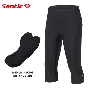 Мужские Велосипедные брюки Santic, Летние спортивные штаны для верховой езды на открытом воздухе, MTB Велосипед, Укороченные брюки, Черные дышащие легкие брюки Азиатского размера