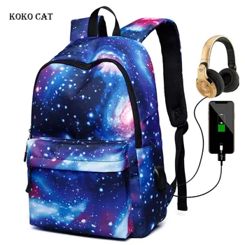 Мужской холщовый школьный рюкзак для ноутбука Galaxy Star Universe Space USB Зарядка для подростков Мальчиков Студенческих Сумок для девочек Дорожные сумки Mochila