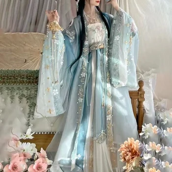 Национальный ветер [Белый чай], Натуральная Ханьфу, вышитая Ханьфу, Женская рубашка с вышивкой Тан, Юбка Хэзи, летний стиль