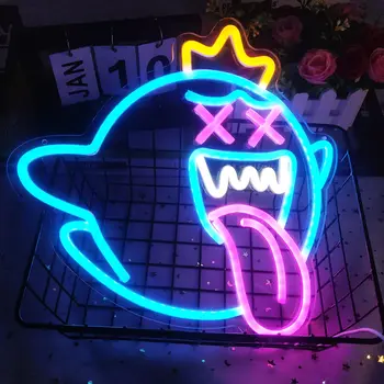 Неоновая вывеска Ghost Led Neon Light с игровой неоновой вывеской для детской игровой комнаты Man Cave Birthday Decor Gift