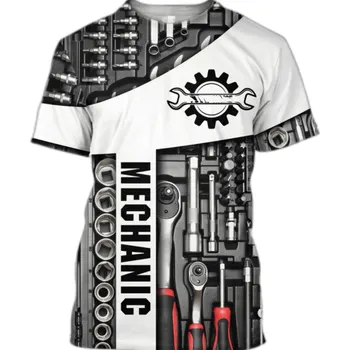 Новая мужская футболка, винтажная футболка, летняя одежда, персонализированное имя, топы с 3D принтом Mechanic, Уличные повседневные спортивные пуловеры Оверсайз