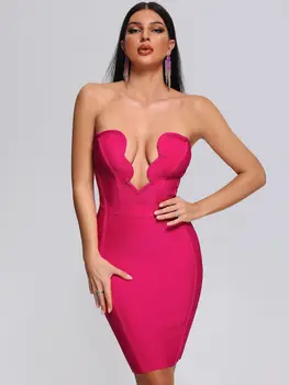 Новое женское летнее 2023 Сексуальное Мини-розовое бандажное платье без бретелек, Элегантное Вечернее клубное платье