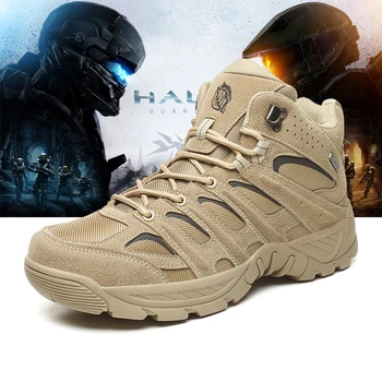 Новые Модные мужские военные ботинки, уличные ботинки, тактические ботинки, Рабочая обувь с высоким берцем, защищающая щиколотки, для мужчин, прочные замшевые армейские ботинки